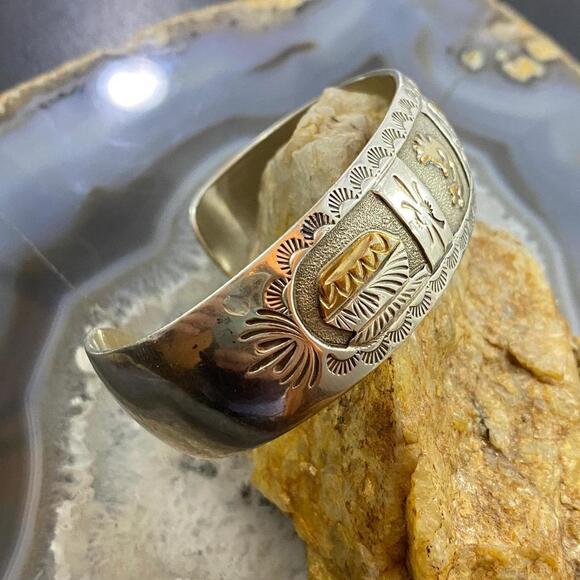 Mike Smith Sterling Silver GF Overlay Kokopelli & Pottery Bracelet For Women - Picture 3 of 10